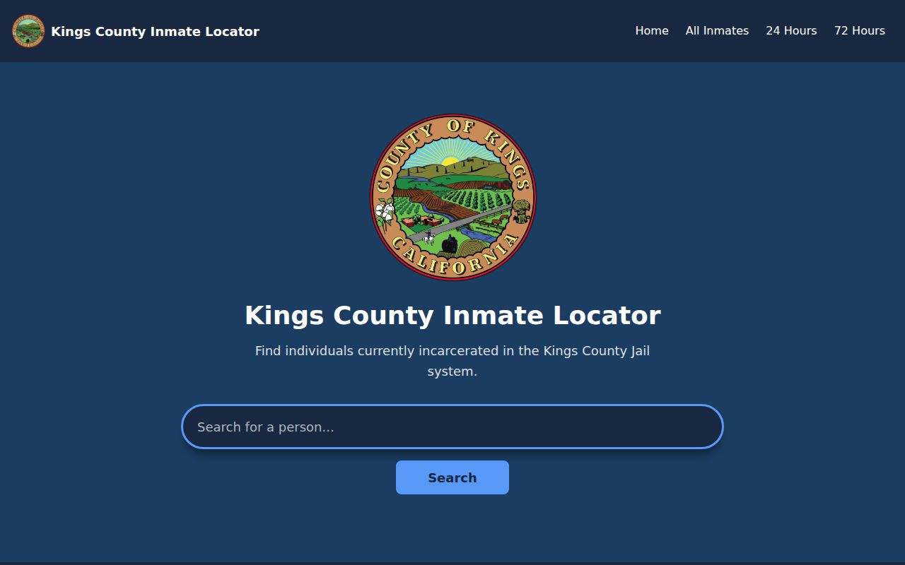 Official Kings County Inmate Locator home page